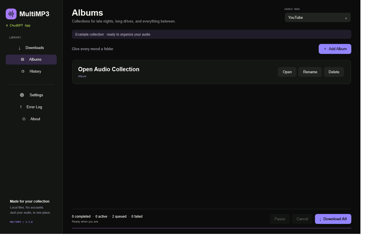 Album organization screen in MultiMP3