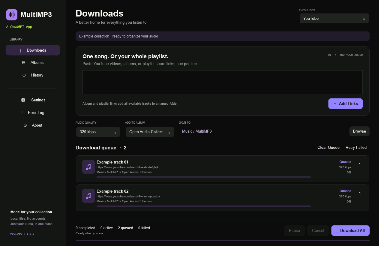 Downloads queue screen in MultiMP3