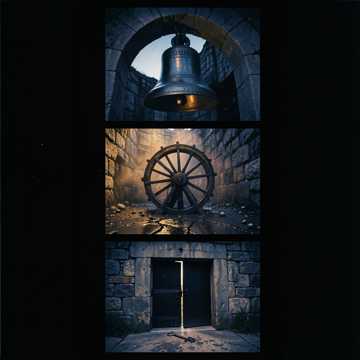 Raise the Iron cover: a bell, a wheel, and a stone doorway