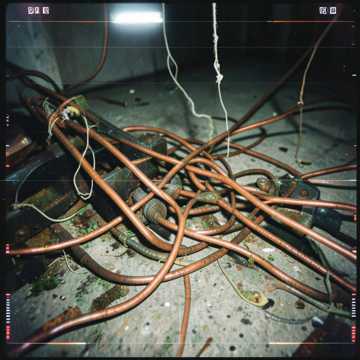 Rusted Circuitry cover: tangled copper wiring