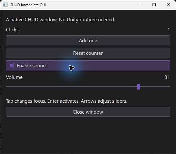 Actual native CHUD GUI example with a working counter, checkbox, integer slider and close button